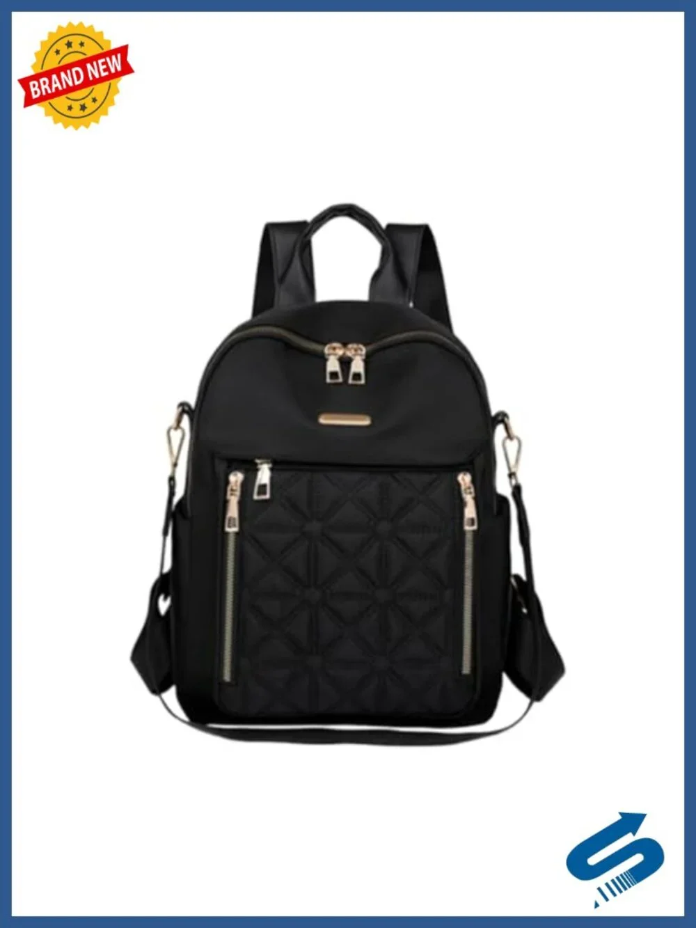 Quilted Backpack Women Convertible Purse Oxford Fabric Daypack Rucksack Tote